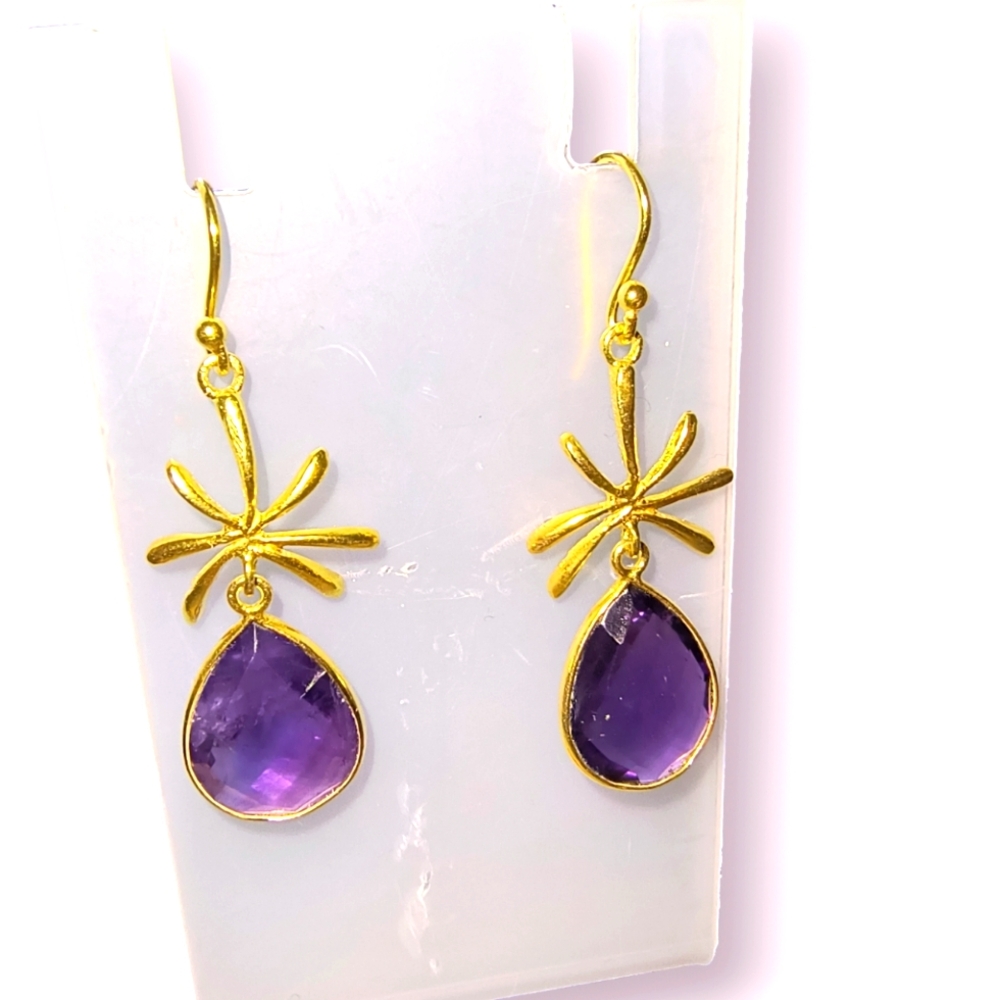 Amethyst and Gold Vermeil Over Sterling Silver Dangle Earrings